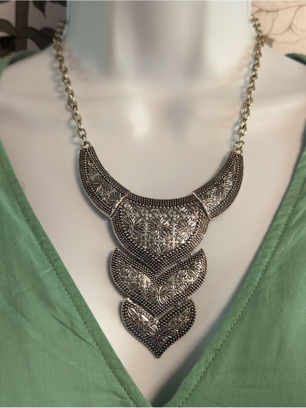 Intricate Silver Floral Bib Necklace - Women's Statement Jewelry